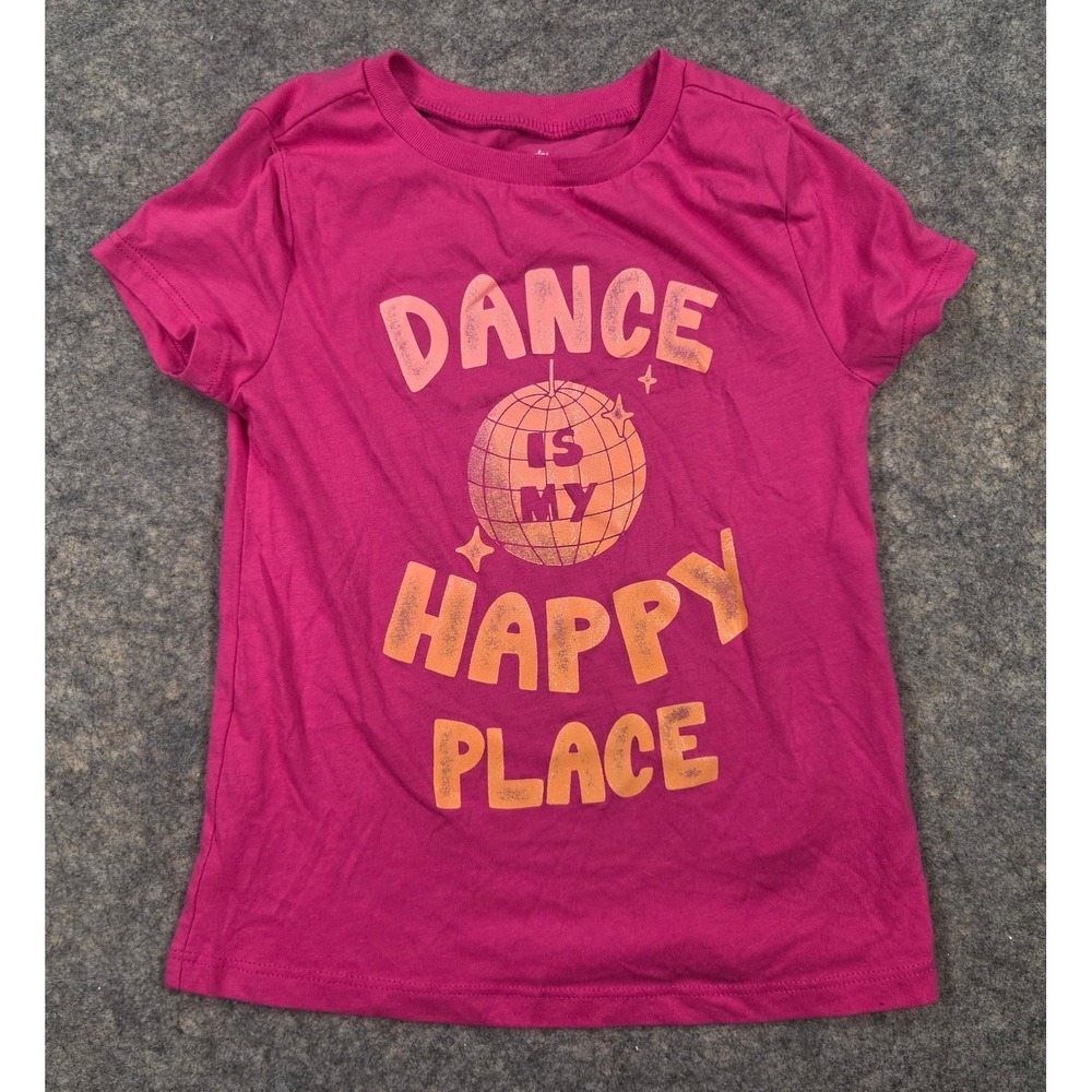 Carters Girls Pink Dance Is My Happy Place Disco Ball Graphic Tee XS 4-5